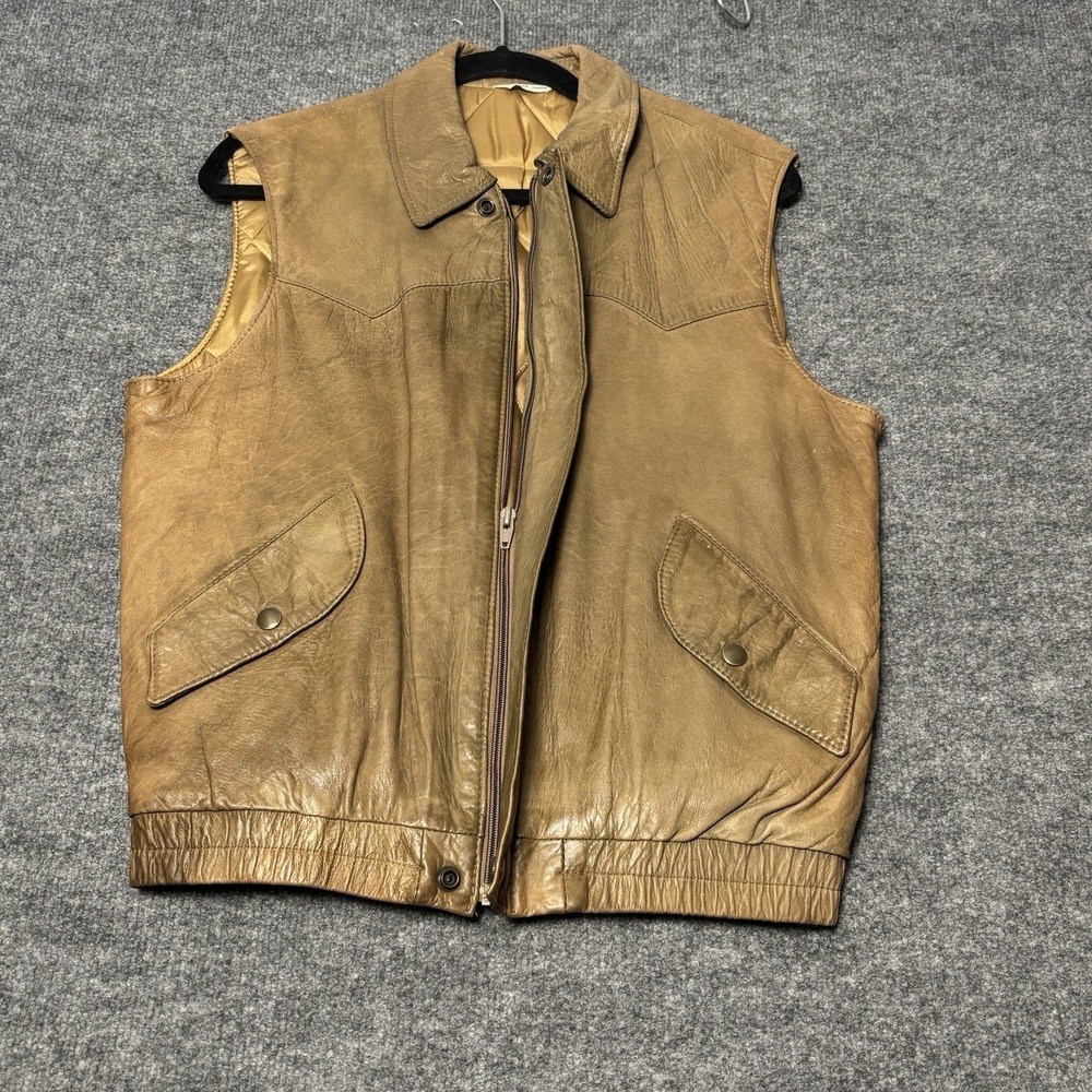 Vintage Neto Leather Vest Mens Medium Brown Quilted Insulated Made In Canada 70s